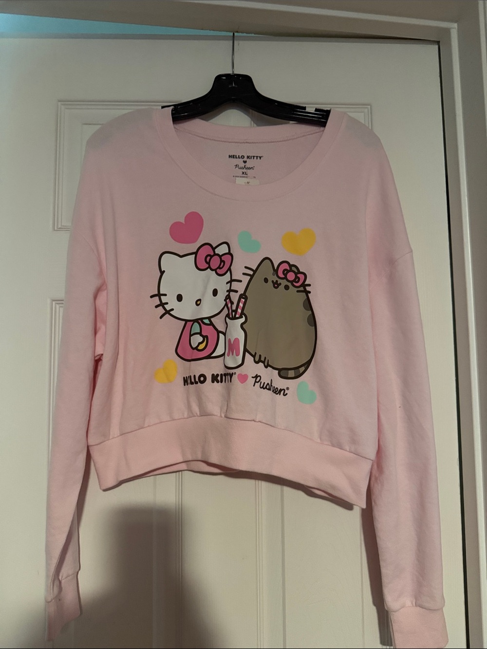 Pusheen x Hello Kitty Pink Graphic Cropped Sweatshirt